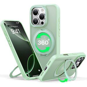 QTlier case iPhone 16pro 360 Rotatable Ring Stand Shockproof with MagSafe Green